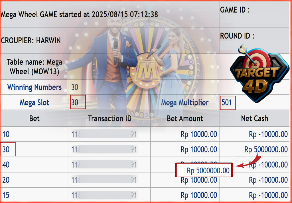 Bukti Kemenangan JP Live Casino Pragmatic Mega Wheel