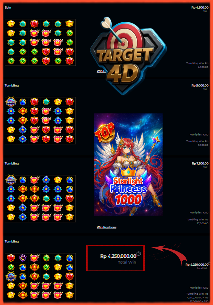 Bukti Kemenangan JP Starlight Princess 1000