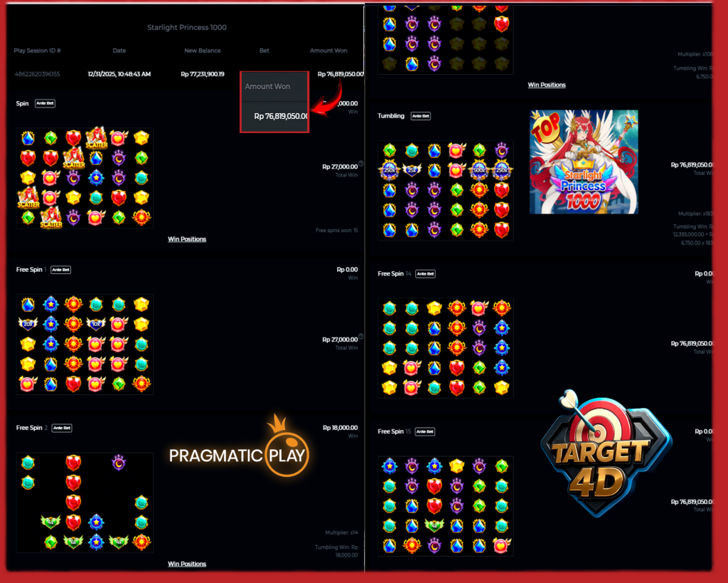 Bukti Kemenangan JP Starlight Princess 1000