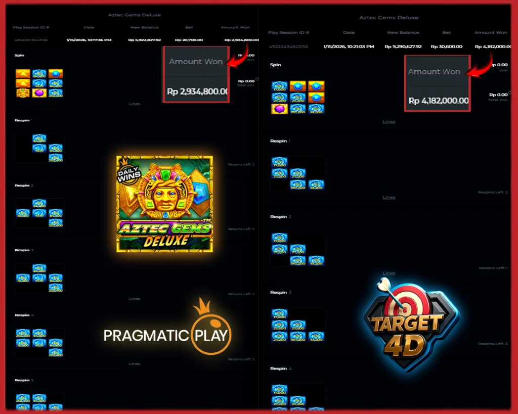 Bukti Kemenangan JP Aztec Gems Deluxe