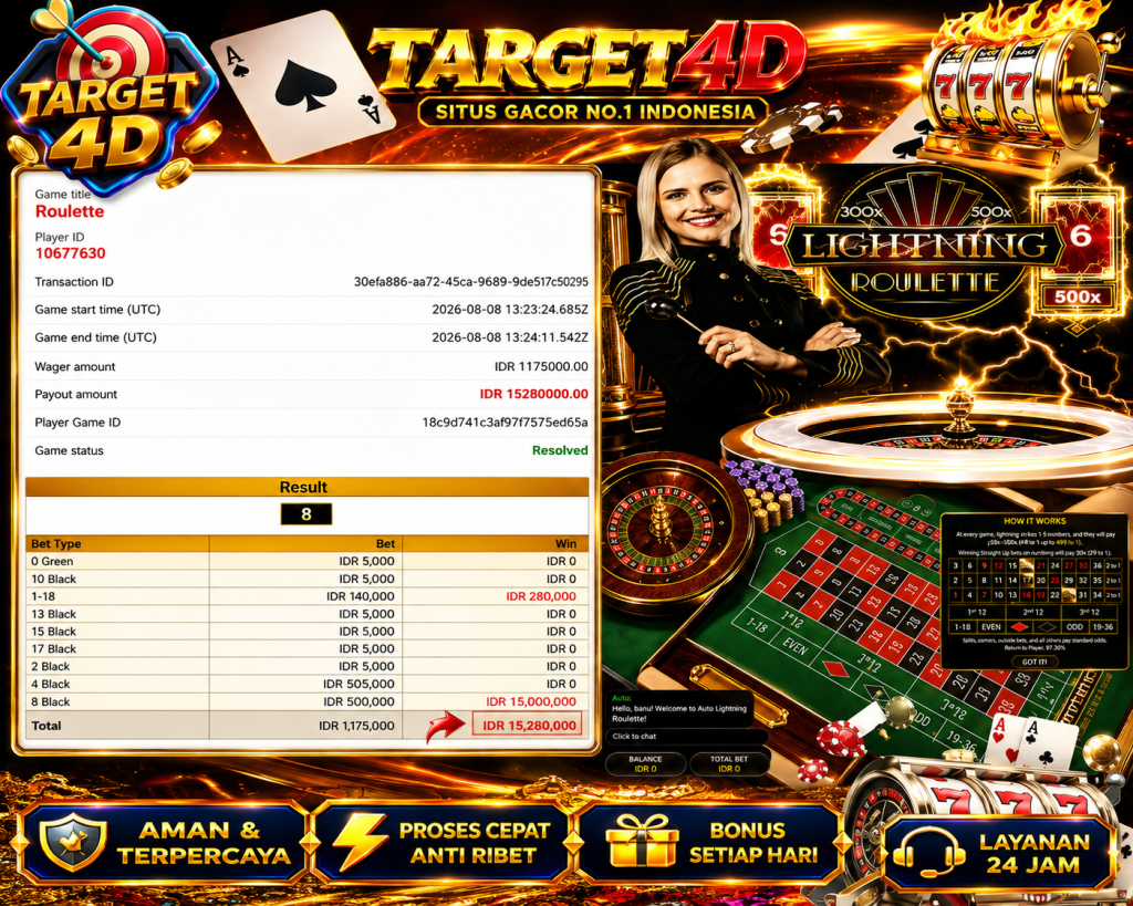 Bukti Kemenangan JP Live Games EVO-Lightning Roulette